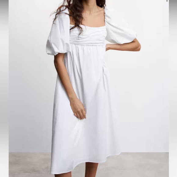 NWT_MANGO Puffed Sleeves Cotton Dress - Picture 2 of 5